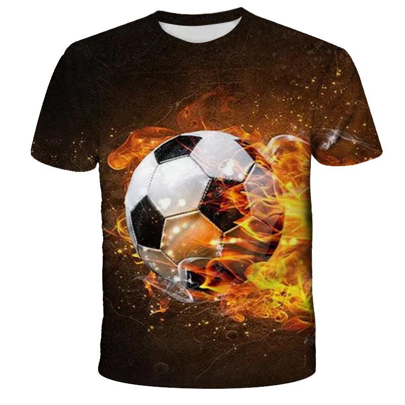 Summer Boys Girls Fashion 3D T-Shirt Men's Football Soccer Fire Funny Printed Tshirt Boys Girl Teen Kids Children Tops