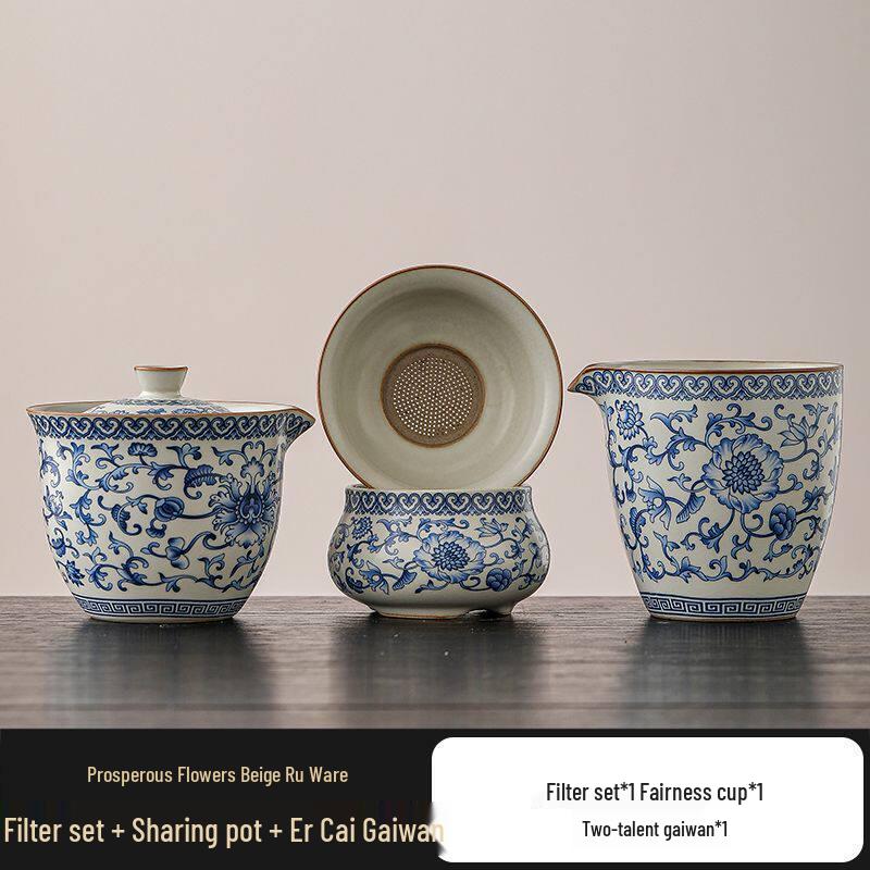 Qiwai Ru Ware Heat-Insulated Sancai Gaiwan