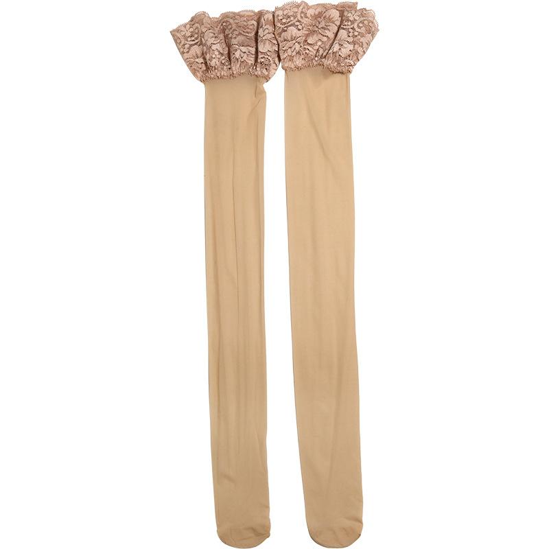 

Женские сексуальные чулки с кружевным верхом, силиконовые нескользящие чулки для ночного клуба, женские чулки до бедра для девочек абрикосовый