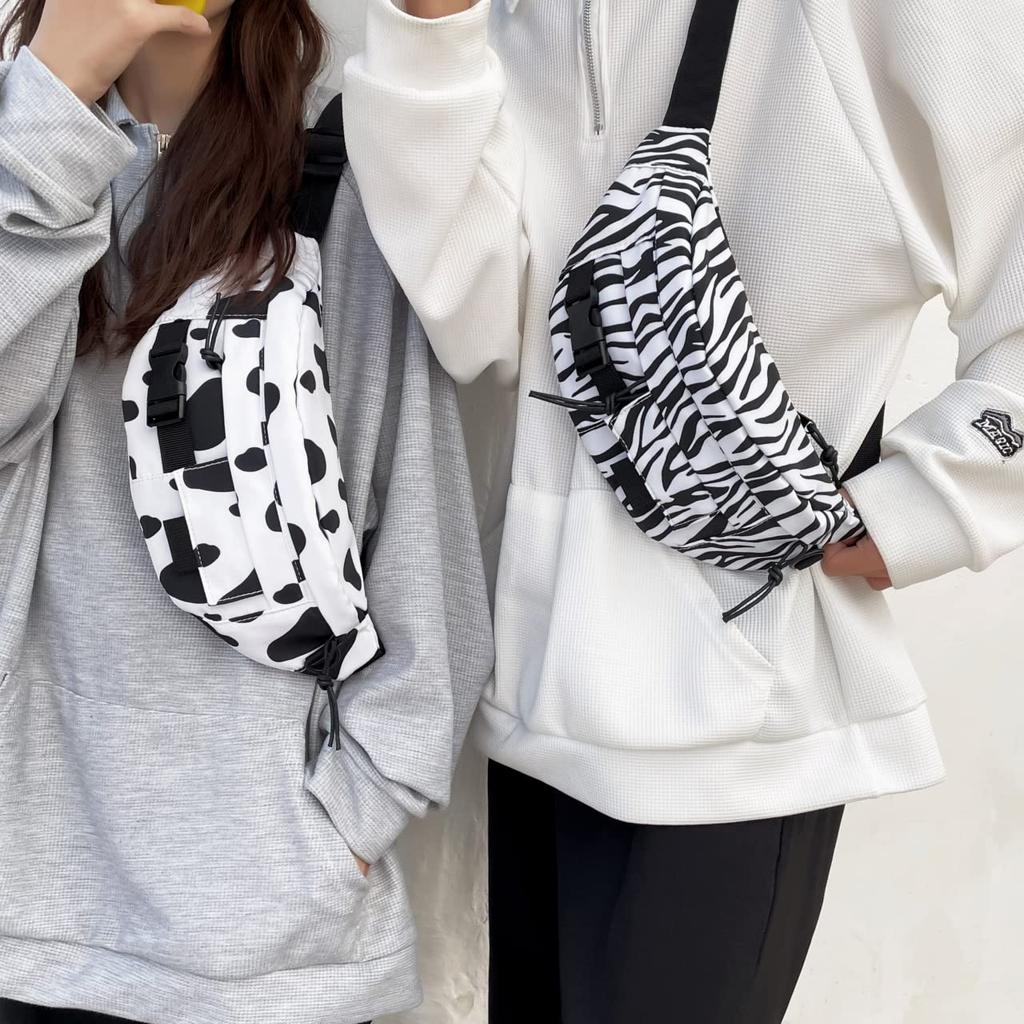 Multifunctional Waist Pouch for Crossbody Large Sports Waist Black and White Cartoon Graffiti Casual Hip Bag Men, Bag, Capacity, Bag, Plaid, Design,