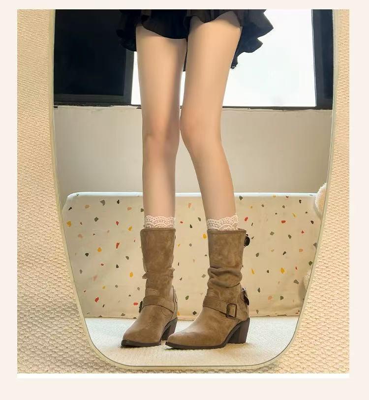 Women's Retro White Chunky Heel Martin Boots with Pointed Toe - Autumn/Winter 2025 Fashion Collection.