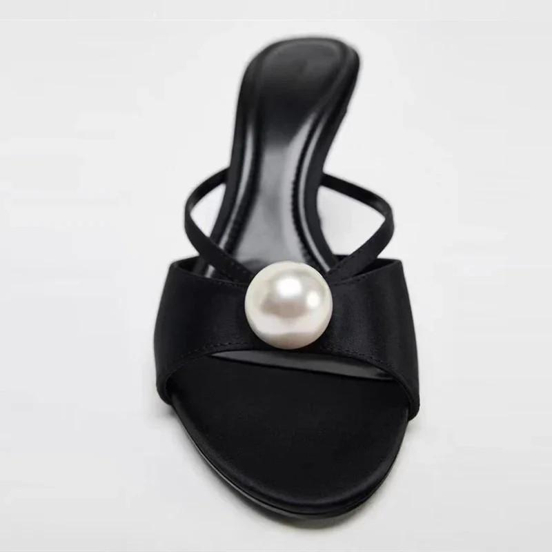 Satin Luxury High Heels Ladies Slides Summer Open Toe Elegant Sandals Women Fashion Slippers Female