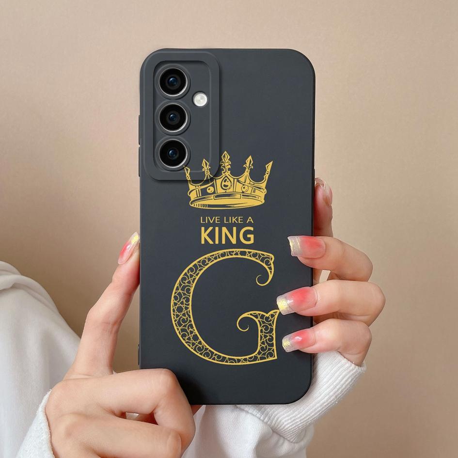 Case Phone Cover For Samsung Galaxy A55 S24 Ultra S24+ A15 M15 F15 Bumper Fashion A-Z Crown Letters Cases Matte Liquid Soft Silicone Capas For Samsung