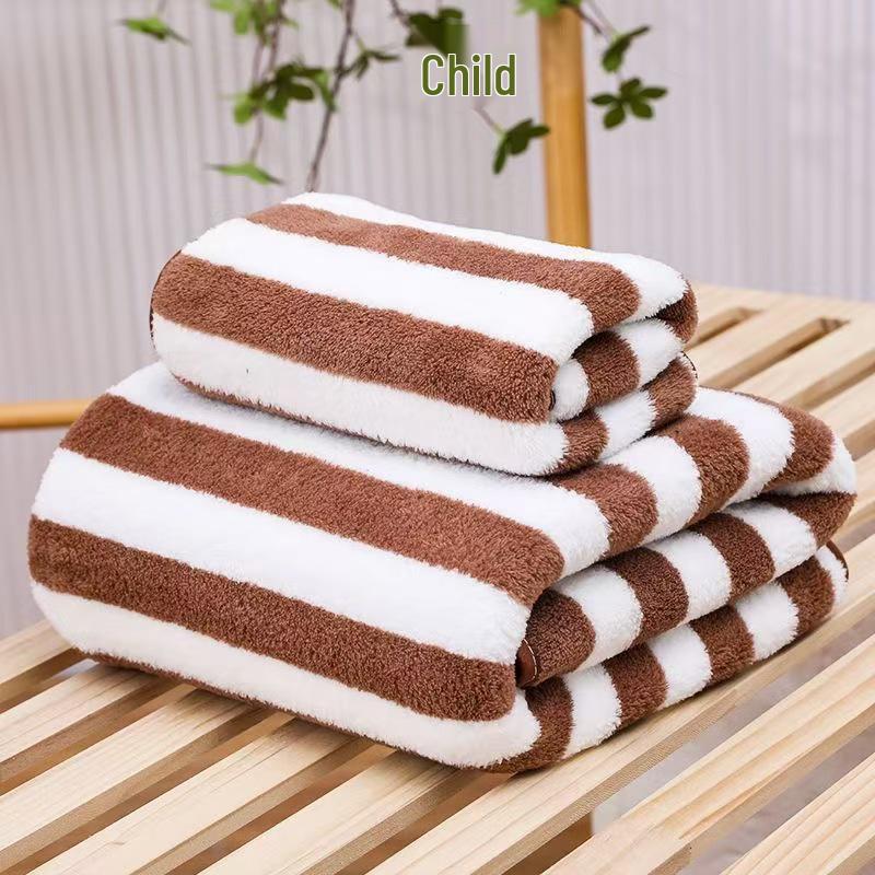Coral Velvet Two-Color Striped Towel - Large, Thick, Absorbent, No Shedding, Ideal for Bathing & Children's Face Washing