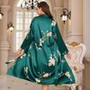 Pyjama pour femme en soie glacée - Peignoir de luxe avec ceinture, imprimé fin respirant, manches longues pour le printemps/l'été.