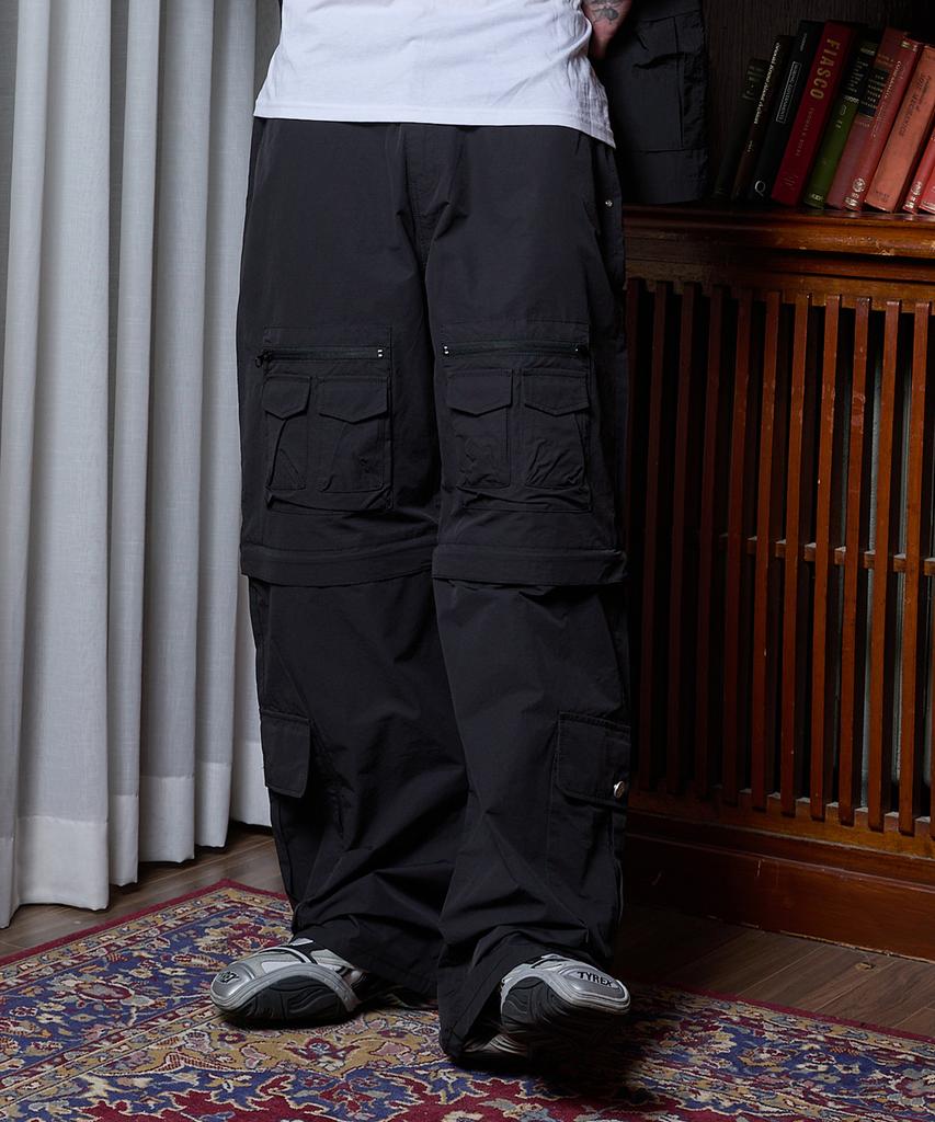 HOODHOOD Multi-Pocket Utility Detachable Pants Black