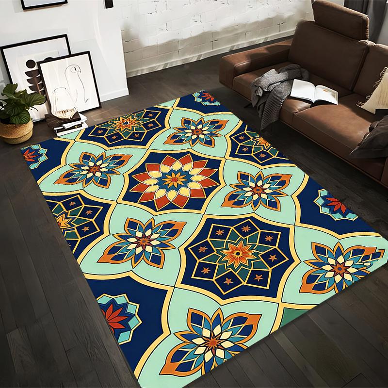 Geometric Floral Pattern Carpet with Vibrant Multicolor Mandala Design Suitable for use as an anti-slip for living room bedroom sofas