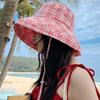 Chapeau seau à carreaux pour femme Été Large bord Chapeau Panama Bassin Ombrelle pour extérieur Décontracté Fille Chapeau de pêcheur
