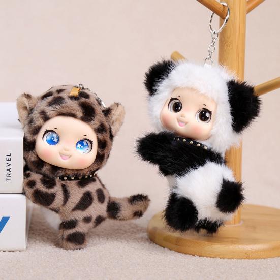 Cute Fluffy Animal Pendant Soft Fluffy Baby Face Cat Tiger Rabbit Panda Puppy Key Ring for Backpack Keys Stress Relief Gift Accessory