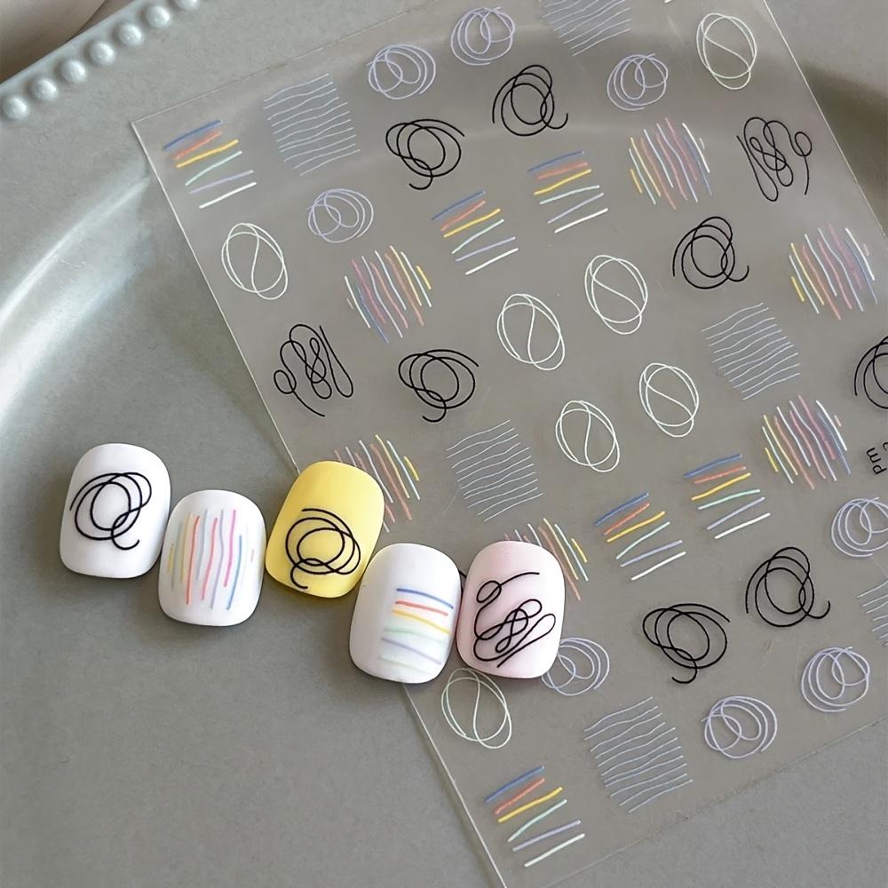 1pc Abstract Geometric Nail Art Stickers - Self-Adhesive Resin Nail Decals with Pastel & Vibrant Lines, Glossy Finish for DIY Manicure & Pedicure