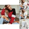 Premium Quality Woman Autumn Winter Color Patchwork Long Sleeve Round Neck Tie Sweatershirt For Effortless Style