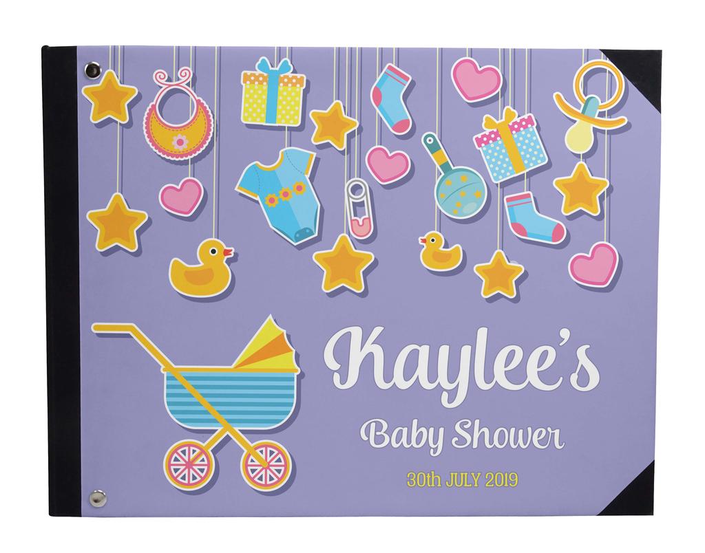 Darling Souvenir Blue Seamless Heart & Baby Objects Personalized Printed Baby Shower  Guest  Book  Scrapbook-7 x 9
