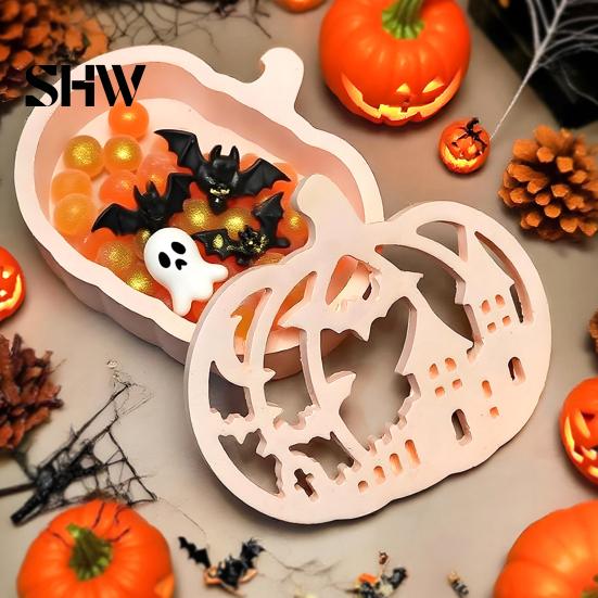 Easy Demoulding Silicone Molds 1 Set Halloween Pumpkin Lampshade Mold, DIY Hollow Ambient Mold Box Gypsum Cement Epoxy Resin Casting for Crafts Shaped