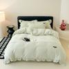 Korean Style Milk Fleece Bedding Set Lace Trim Bow Decor Thick Warm Anti-Static