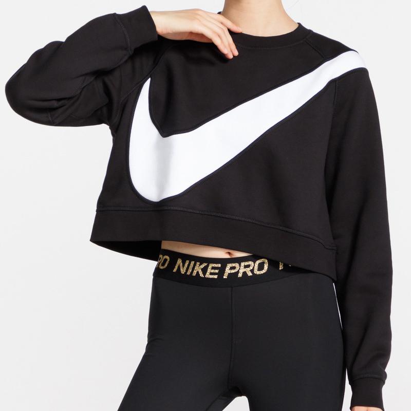 Nike Sportswear Swoosh Fleece Crew Sweatshirt Women Tops Black BV3934-011