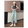 2026 New Lace Trim Straight-Leg Jeans for Women, High-Waisted Wide-Leg Cropped Pants