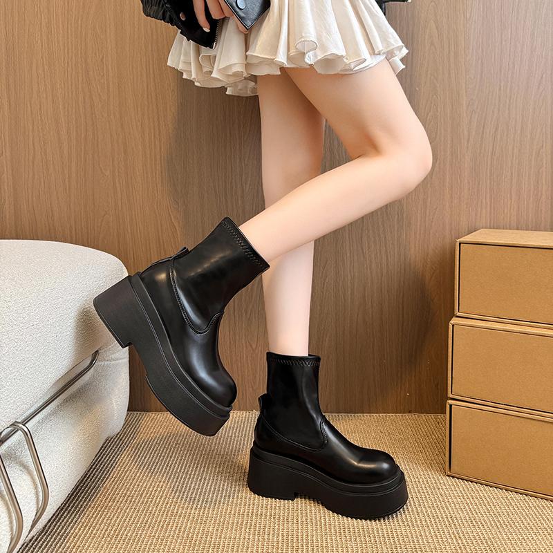Platform Thick Bottom Women Ankle Boot Fashion Ruond Toe Slip On Shoes Autumn Winter Women'S Mordern Short Booties