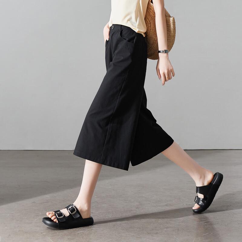 SOFSIL Women's High-Waist Wide-Leg Cropped Casual Pants
