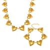European & American Peach Heart Chain: Simple Style Niche Design Heart Bracelet & Necklace Set, 18k Gold-Plated Stainless Steel.
