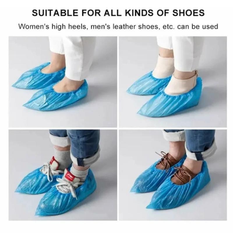100pcs Disposable Waterproof PE Shoe Covers – Non-Slip, Lightweight Foot Protectors for Indoor Use, Home, Office or Clean Rooms