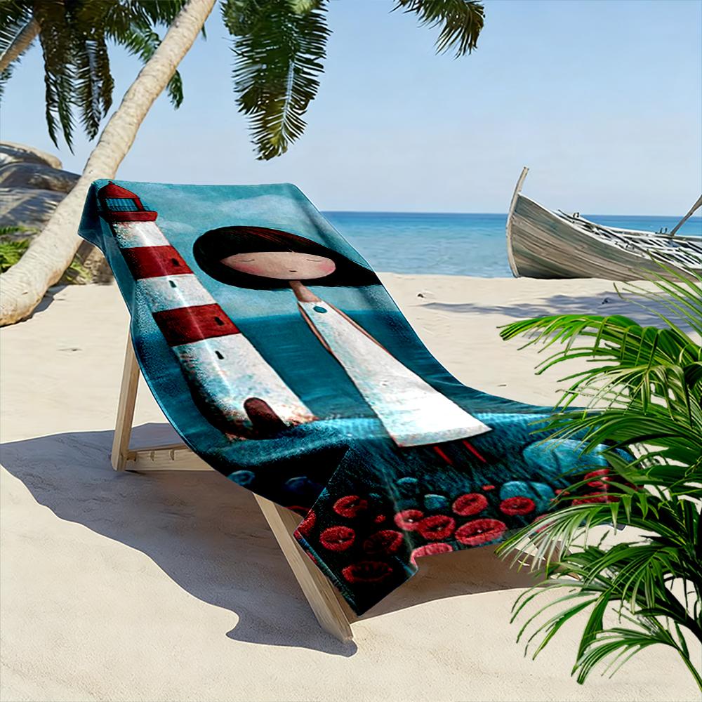 Girl with Lighthouse and Red Flowers Beach towel quick-drying for travel outdoor sports jogging beach and swimming