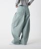 UNKNOWN PLANET Side Cut Tuck Pleat Wide Pigment Cotton Pants Green