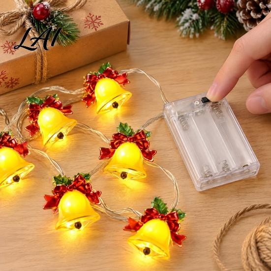 Warm Glow Party Decorations 78"/196" Christmas Bell String Light 20/50 LEDs Plastic Fairy Light with Indoor Hanging Lamps White Glow Battery