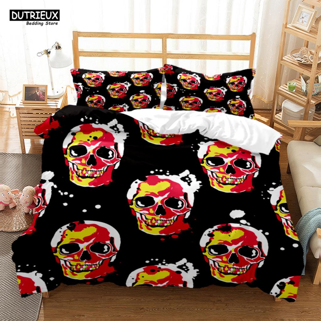 Mysterious Colored Skeleton Bedding Set, Skeleton Duvet Cover Set, Soft Comfortable Breathable Duvet Cover, Bedroom Guest Room