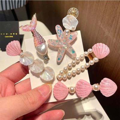 5Pcs Ocean Series Shell Starfish Hair Clips Pearl Bang Clip New Mermaid Hairpins  Beach