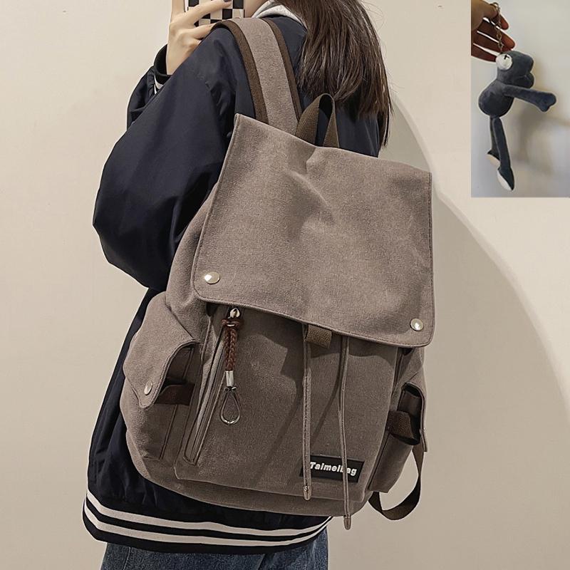 Unisex Canvas Backpack for Students - 15.6 Inch Laptop Bookbag with Drawstring Flap
