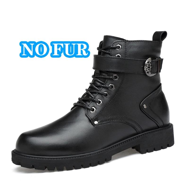 Fashion 2024 New Men's Genuine Leather Shoes Lace-Up Warm Winter Boots Top Quality High Top Boots Fashion Men's Motorcycle Ankle Boots