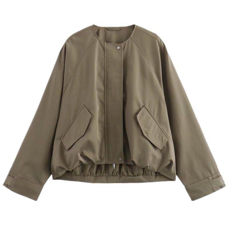 

Модный стиль 2024 Осень Новая женская свободная куртка-пилот с круглым вырезом, ветровка, верхняя одежда 06717916500 Khaki Green L