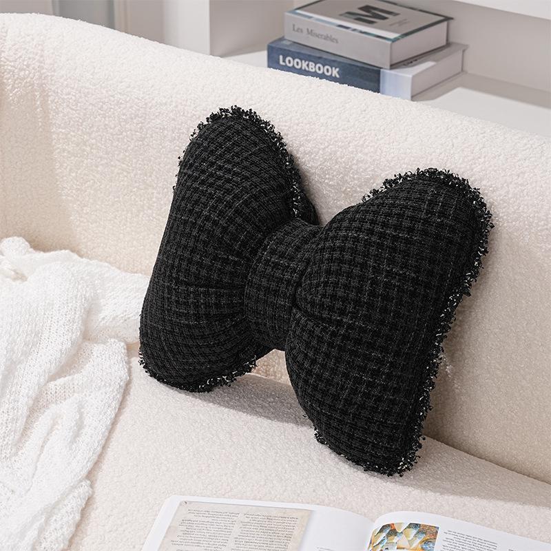 Pink bow ribbon couch pillow imitation rabbit fur comfortable car seat cushion style simple all-match back cushion
