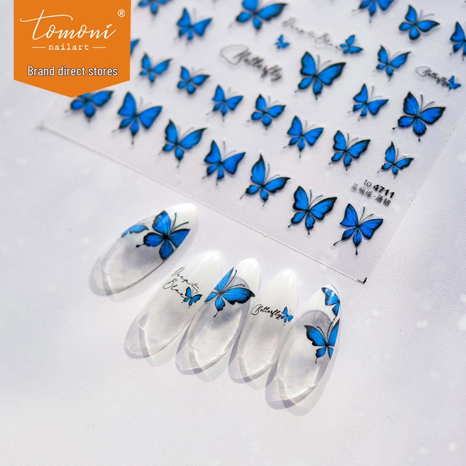 

Tomoni Blue Butterfly Nail Art Stickers: Durable Japanese Stickers for Kids