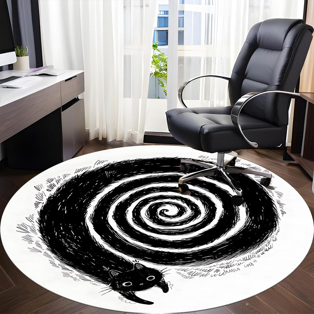 1pc Whirlpool Cat Office Round Area Rug, Indoor Mat Suitable ForOffice, Under Office Chairs Bedroom Living Room Home Decor, Room Deco q038