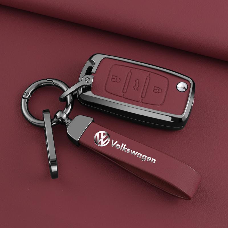 For VOLKSWAGEN VW Alloy Leather Car Key Case Cover For Volkswagen VW Polo Golf 4 5 6 Passat Tiguan Beetle Caddy T5 Up Eos Lavida
