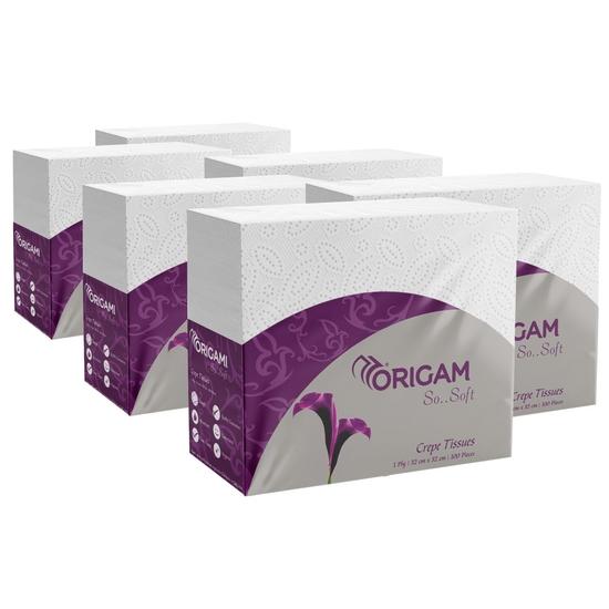 

Origami 1 Ply Tissue Paper Napkins | Table Top | Plain - Pack of 6 (100 Pulls Per Roll, 600 Sheets)