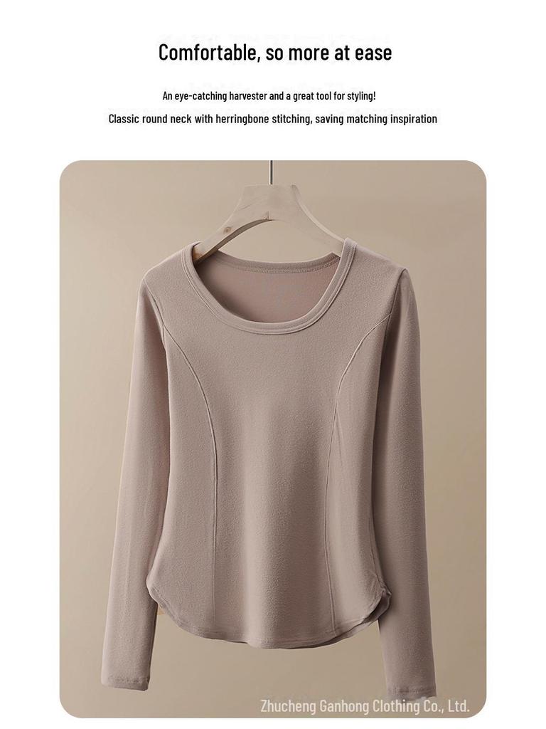 Women's Cationic Thermal Underwear Plus Velvet Long Sleeve Shirt for Fall/Winter