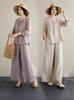 Plus Size Women's Spring Cotton Linen Embroidered Top & Pants Two-Piece Set - Chinese National Style, Fashion Casual for Moms
