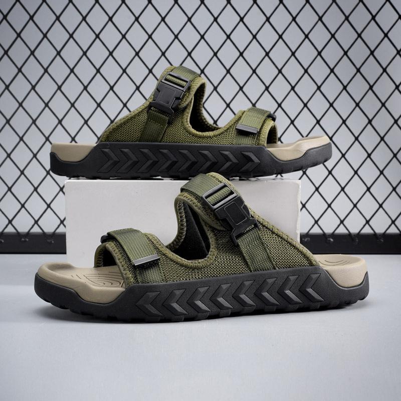 Fashion Men's Double Button Canvas Slippers Summer Soft Bottom Flip Flops Anti Slip Men's Beach Sandals