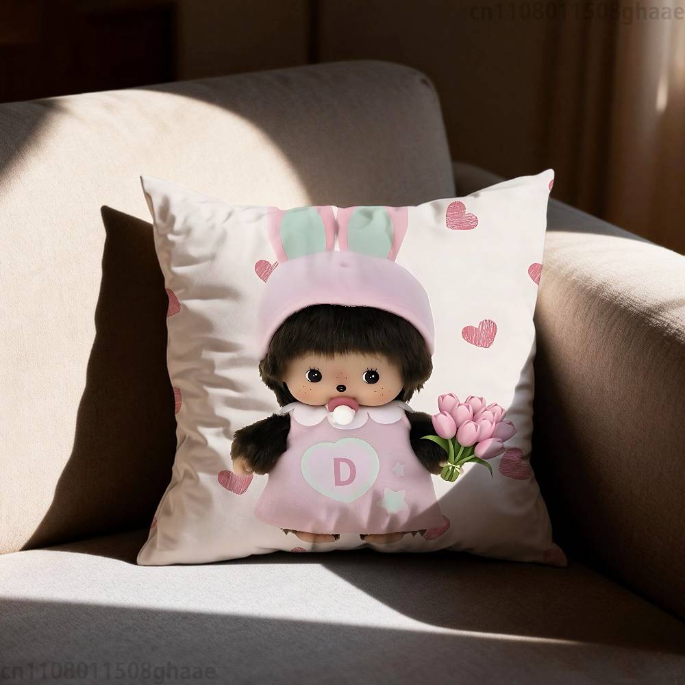 Cute Mmonchhichiss  Pillow Case Square DoubleSided Printing Short Plush Sofa Cushion Cover Bedroom Bedside Pillow