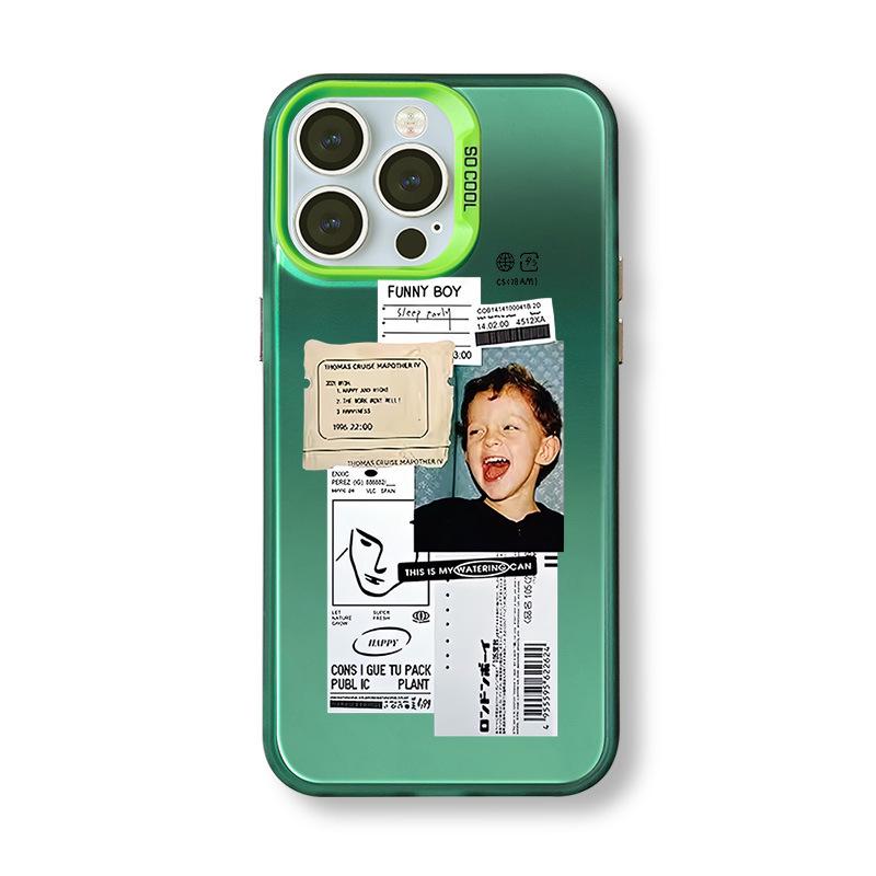 Srebrne Etui do iPhone'a 15/16 w Stylu Americano z Transgranicznym Niszowym Wzorem 13/14