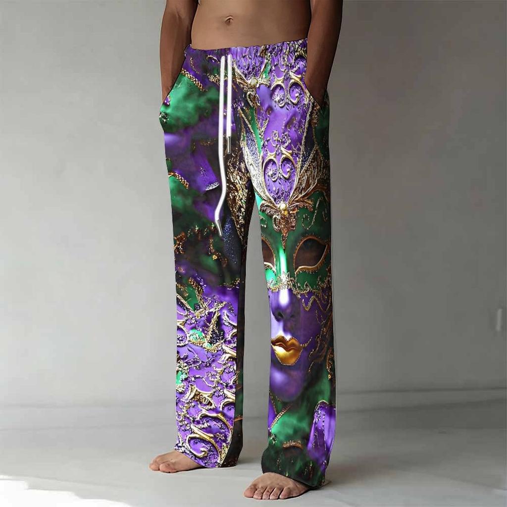 Men's Loose Casual Carnival Mask Sunset  Trousers  Printed Straight Pants