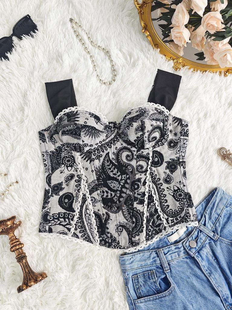 Europäisch-Amerikanisches Spicy Girl Französisches Jacquard Fischgräten-Korsett Camisole