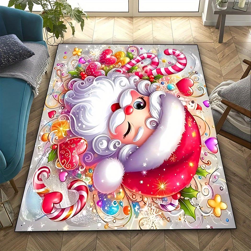 

Cartoon Santa Claus Christmas Rug,Colorful Holiday Carpet with Candy Cane & Stars,Kids Play Mat,Soft Floor Decor for Living Room 50x80cm