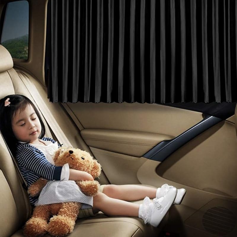 Ovege Car Side Window Sun Shade Car Curtain Pleated Silky Suction Magnetic (Black-Opaque, Front Seat 2pcs) Back Seat 2pcs
