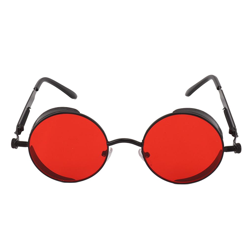 Round Sunglasses Metal Spring Feet UV Proof Stylish Cool Sunglasses for Men Women Party Beach Summer Black Frame Red