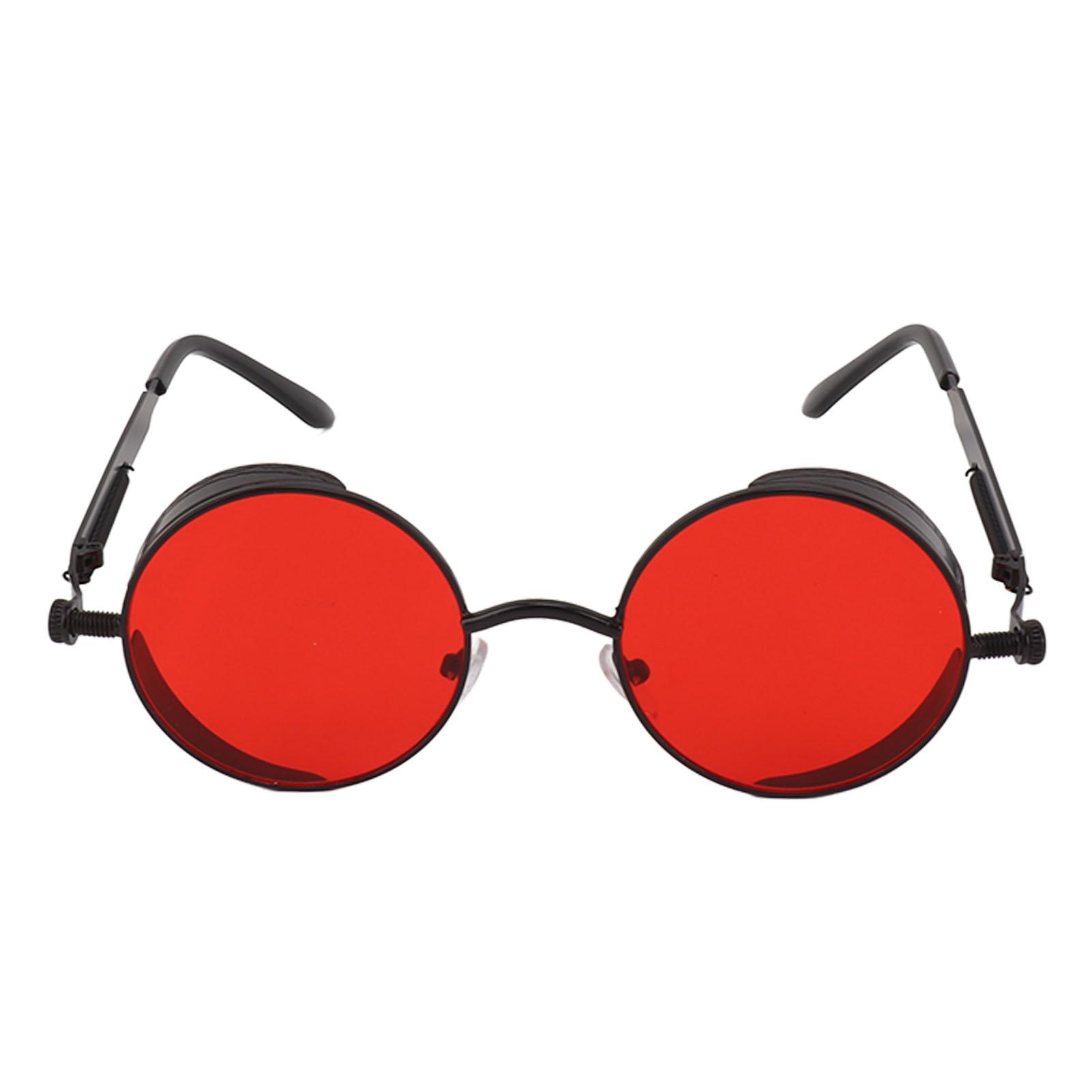 

Round Sunglasses Metal Spring Feet UV Proof Stylish Cool Sunglasses for Men Women Party Beach Summer Black Frame Red
