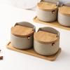 Salt Cellar With Lid Ceramic 2X Salt Storage Container With Wooden Spoon And Lid Seasoning Box Kitchen Seasoning Storage Jar