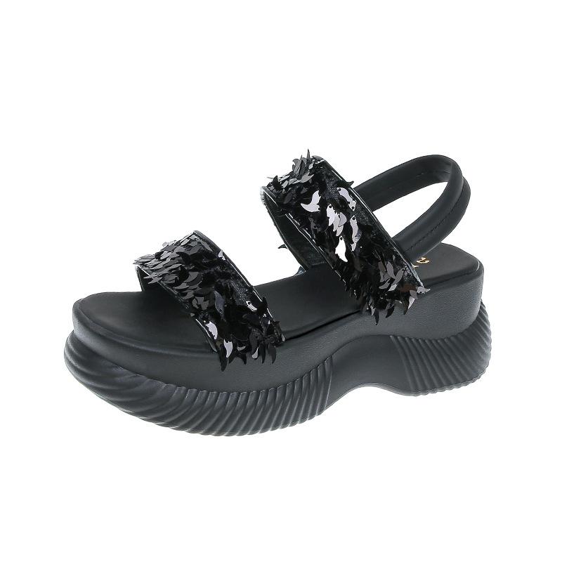 

Silver sequined sandals women s outer wear 2025 summer new European and American style platform open-toed word with Roman sandals women 40 чорний